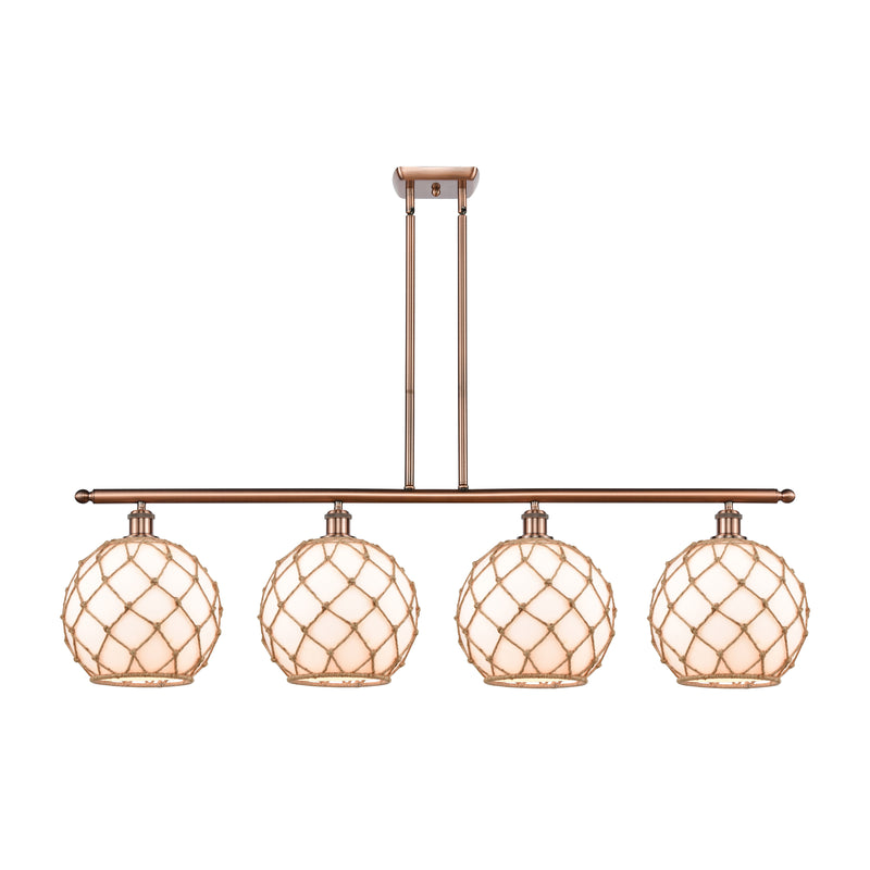 Farmhouse Rope Island Light shown in the Antique Copper finish with a White Glass with Brown Rope shade