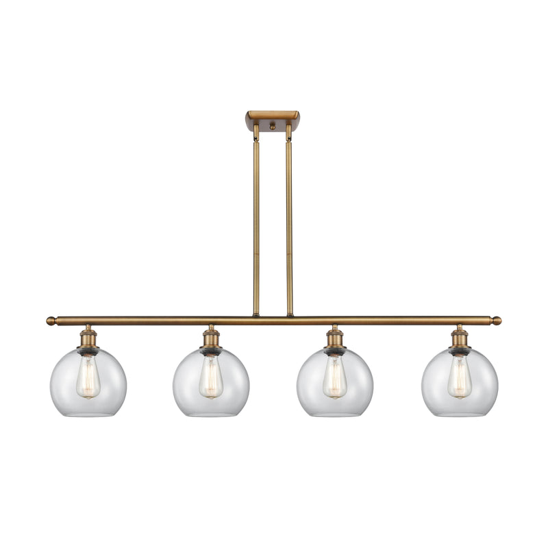 Athens Island Light shown in the Brushed Brass finish with a Clear shade