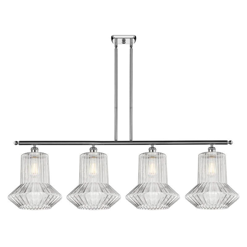 Springwater Island Light shown in the Polished Chrome finish with a Clear Spiral Fluted shade