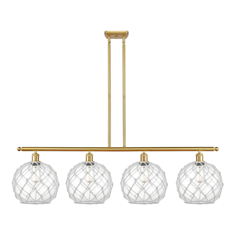 Farmhouse Rope Island Light shown in the Satin Gold finish with a Clear Glass with White Rope shade