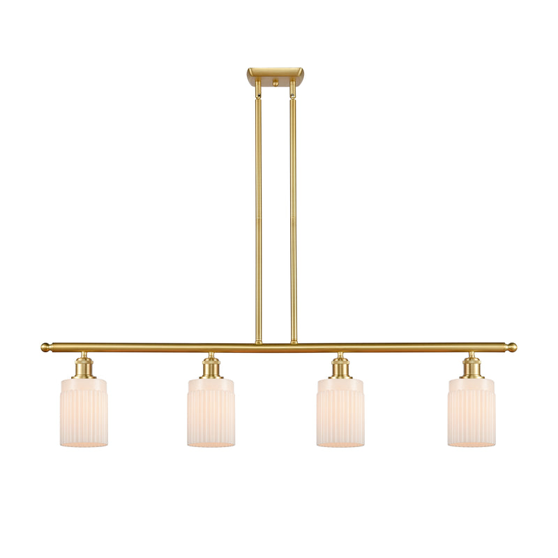 Hadley Island Light shown in the Satin Gold finish with a Matte White shade