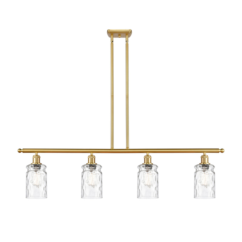 Candor Island Light shown in the Satin Gold finish with a Clear Waterglass shade