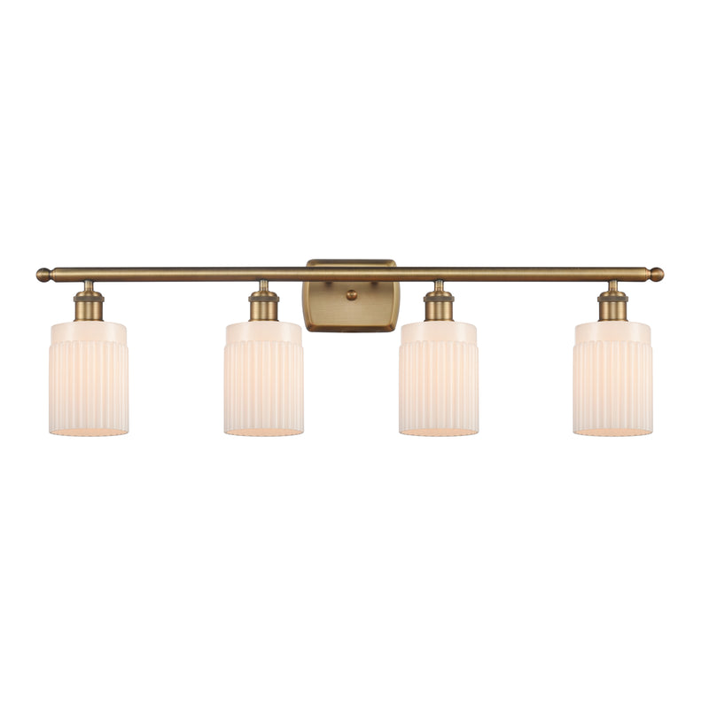 Hadley Bath Vanity Light shown in the Brushed Brass finish with a Matte White shade