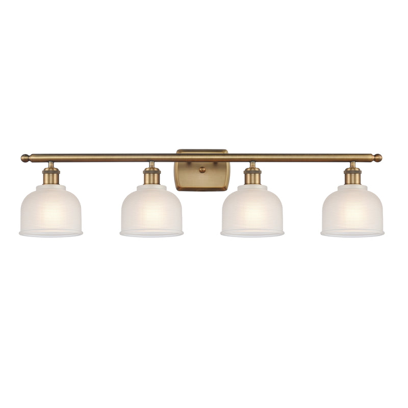 Dayton Bath Vanity Light shown in the Brushed Brass finish with a White shade