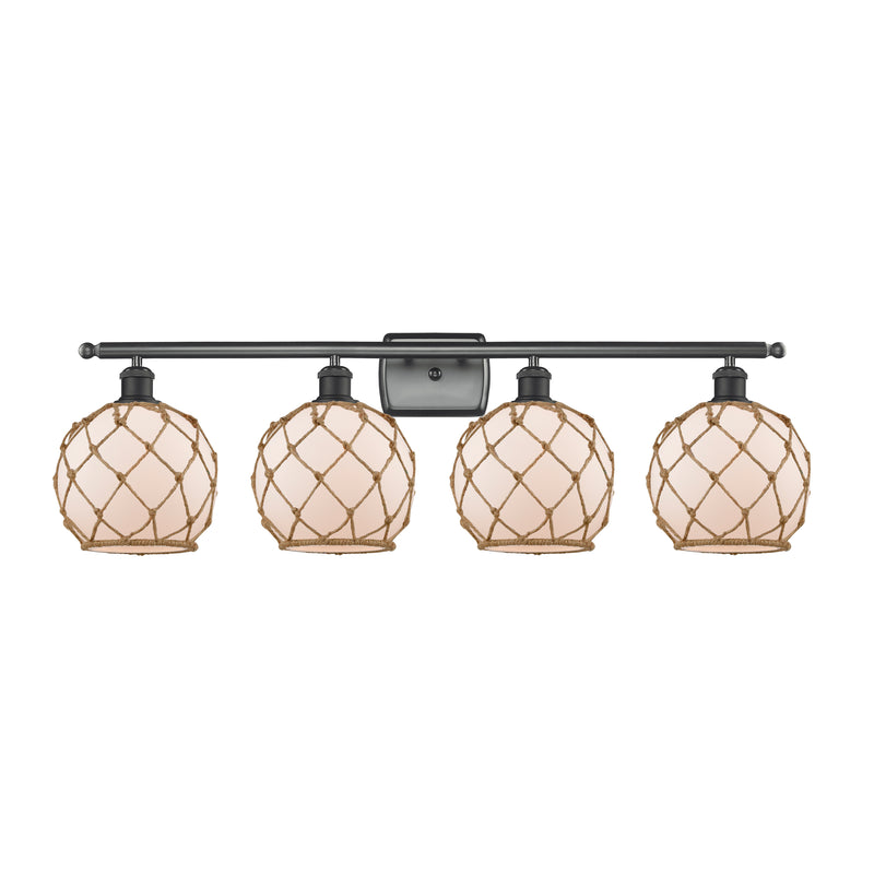 Farmhouse Rope Bath Vanity Light shown in the Matte Black finish with a White Glass with Brown Rope shade