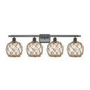 Farmhouse Rope Bath Vanity Light shown in the Matte Black finish with a Clear Glass with Brown Rope shade