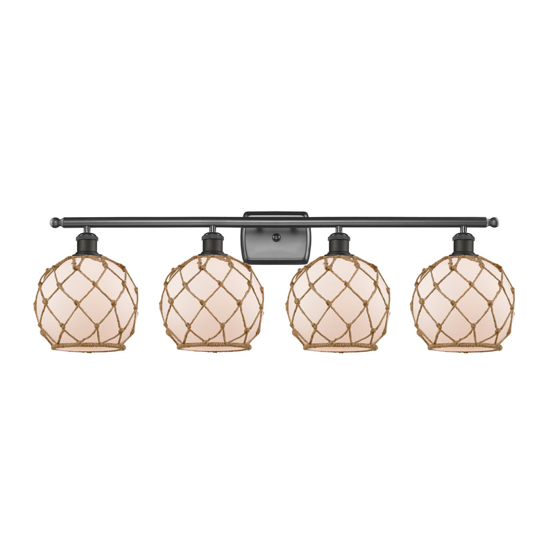 Farmhouse Rope Bath Vanity Light shown in the Oil Rubbed Bronze finish with a White Glass with Brown Rope shade