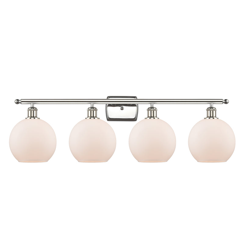 Athens Bath Vanity Light shown in the Polished Nickel finish with a Matte White shade