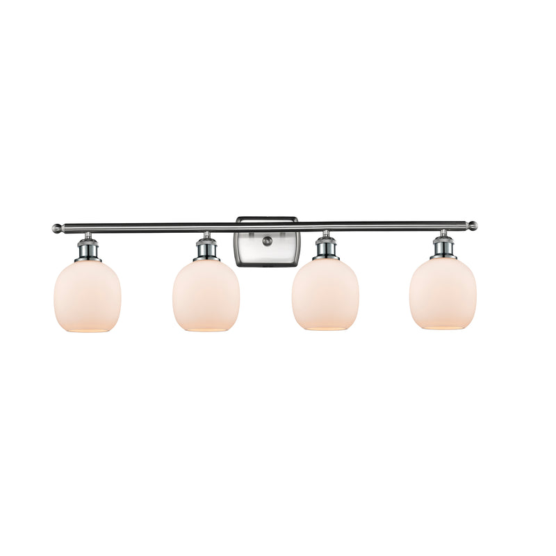 Belfast Bath Vanity Light shown in the Brushed Satin Nickel finish with a Matte White shade