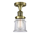 Canton Semi-Flush Mount shown in the Antique Brass finish with a Clear shade