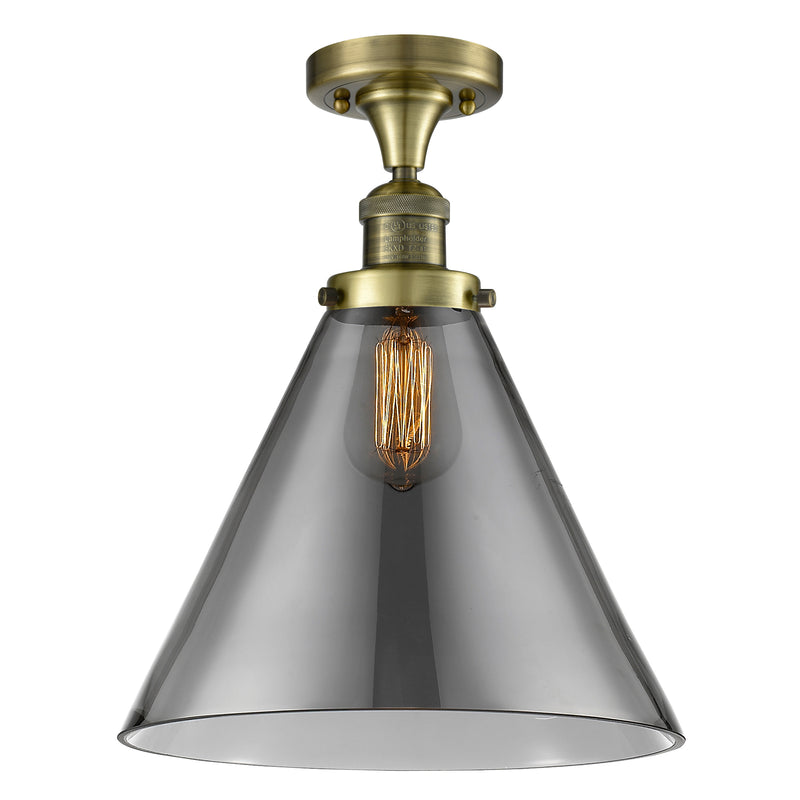 Cone Semi-Flush Mount shown in the Antique Brass finish with a Plated Smoke shade