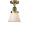 Cone Semi-Flush Mount shown in the Antique Brass finish with a Matte White shade