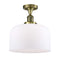 Bell Semi-Flush Mount shown in the Antique Brass finish with a Matte White shade