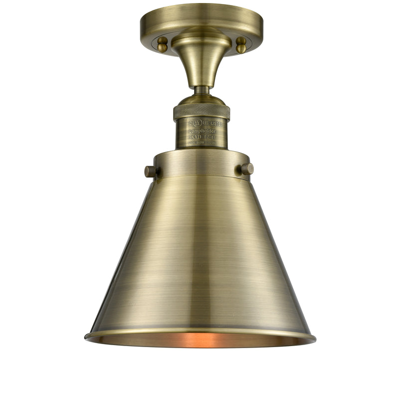 Appalachian Semi-Flush Mount shown in the Antique Brass finish with a Antique Brass shade