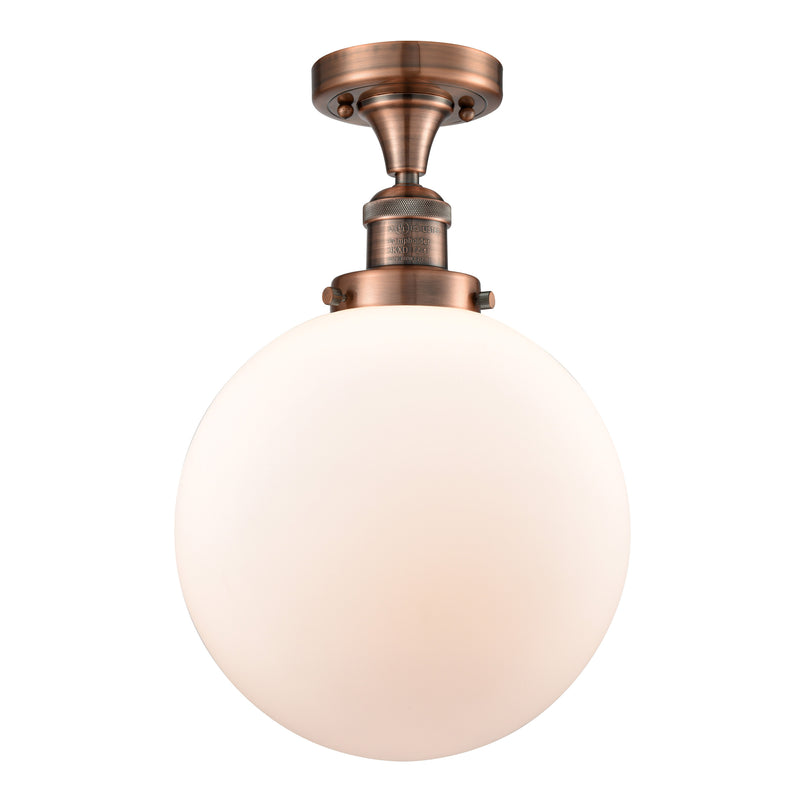 Beacon Semi-Flush Mount shown in the Antique Copper finish with a Matte White shade