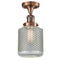 Stanton Semi-Flush Mount shown in the Antique Copper finish with a Clear Wire Mesh shade