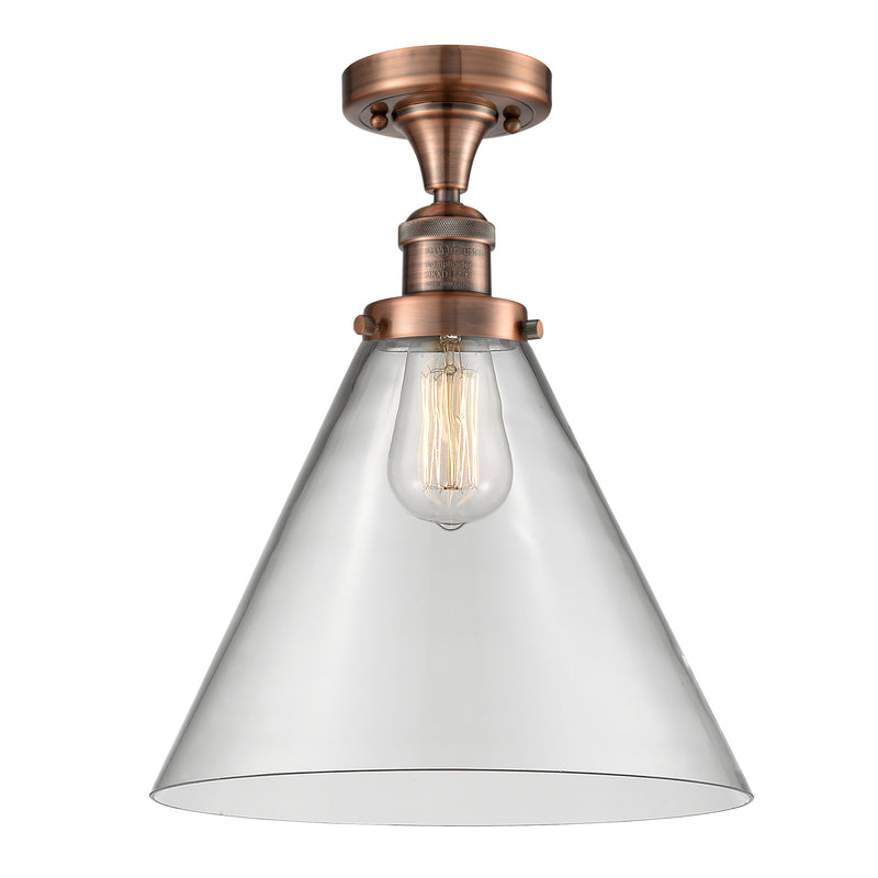 Cone Semi-Flush Mount shown in the Antique Copper finish with a Clear shade