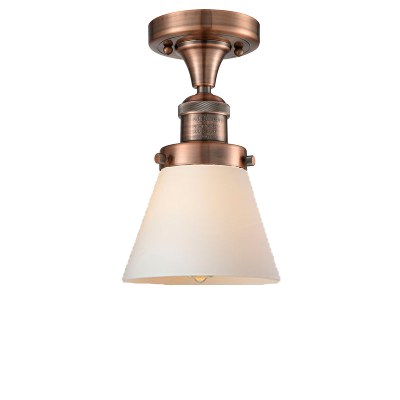 Cone Semi-Flush Mount shown in the Antique Copper finish with a Matte White shade