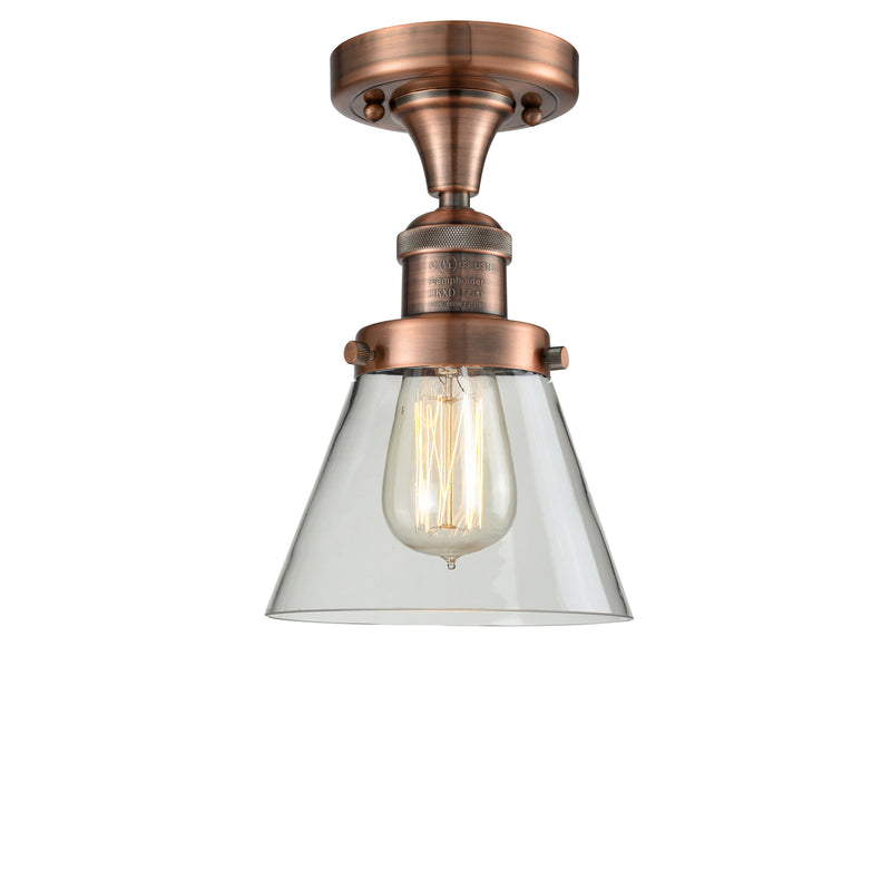 Cone Semi-Flush Mount shown in the Antique Copper finish with a Clear shade