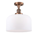 Bell Semi-Flush Mount shown in the Antique Copper finish with a Matte White shade