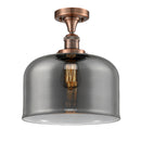 Bell Semi-Flush Mount shown in the Antique Copper finish with a Plated Smoke shade