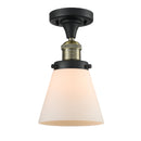 Cone Semi-Flush Mount shown in the Black Antique Brass finish with a Matte White shade