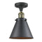 Appalachian Semi-Flush Mount shown in the Black Antique Brass finish with a Matte Black shade