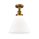 Cone Semi-Flush Mount shown in the Brushed Brass finish with a Matte White shade