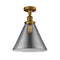 Cone Semi-Flush Mount shown in the Brushed Brass finish with a Plated Smoke shade