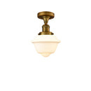 Oxford Semi-Flush Mount shown in the Brushed Brass finish with a Matte White shade