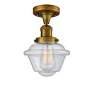 Oxford Semi-Flush Mount shown in the Brushed Brass finish with a Seedy shade