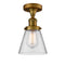 Cone Semi-Flush Mount shown in the Brushed Brass finish with a Clear shade