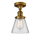 Cone Semi-Flush Mount shown in the Brushed Brass finish with a Clear shade