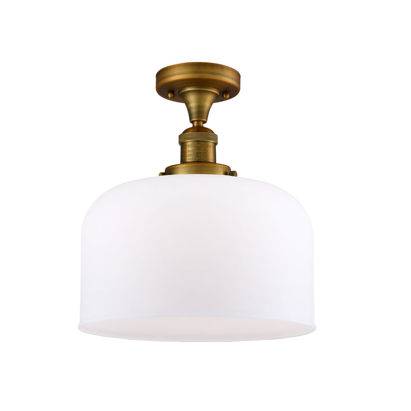 Bell Semi-Flush Mount shown in the Brushed Brass finish with a Matte White shade