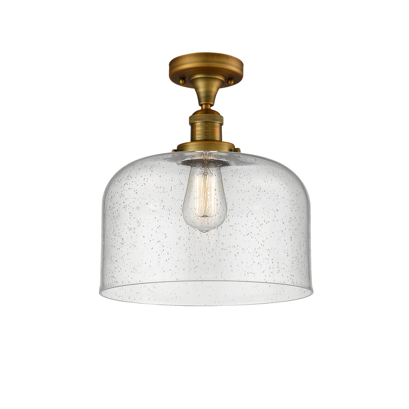 Bell Semi-Flush Mount shown in the Brushed Brass finish with a Seedy shade