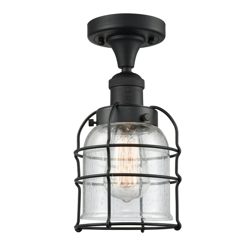 Bell Cage Semi-Flush Mount shown in the Matte Black finish with a Seedy shade