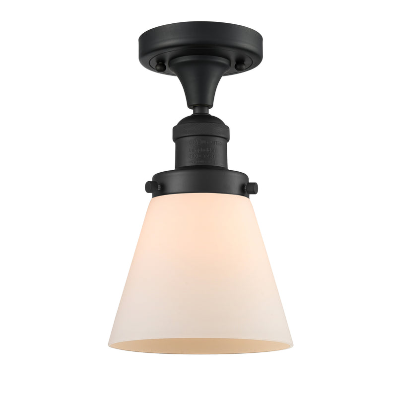 Cone Semi-Flush Mount shown in the Matte Black finish with a Matte White shade