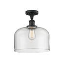 Bell Semi-Flush Mount shown in the Matte Black finish with a Clear shade