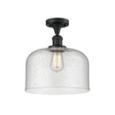 Bell Semi-Flush Mount shown in the Matte Black finish with a Seedy shade