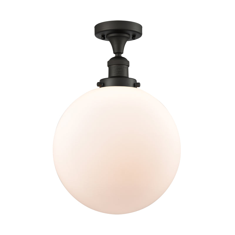 Beacon Semi-Flush Mount shown in the Oil Rubbed Bronze finish with a Matte White shade