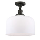 Bell Semi-Flush Mount shown in the Oil Rubbed Bronze finish with a Matte White shade