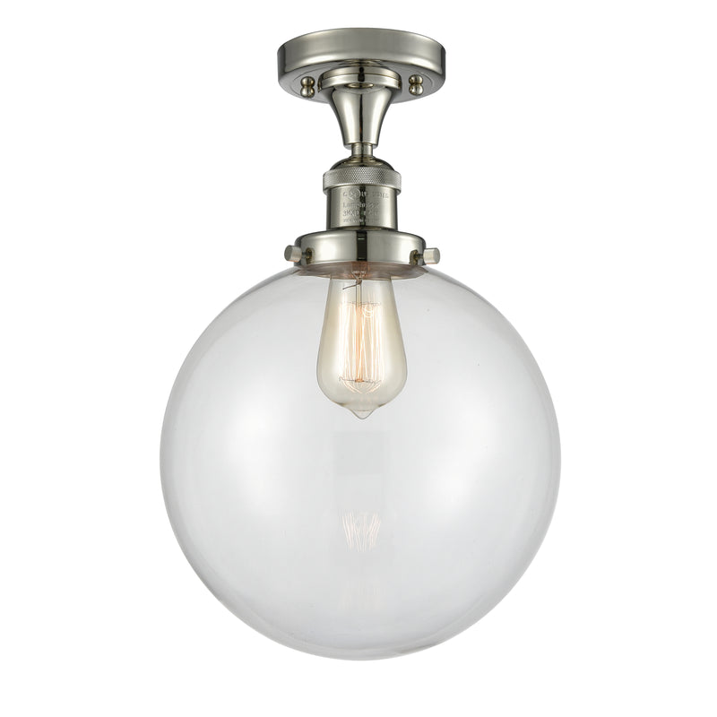 Beacon Semi-Flush Mount shown in the Polished Nickel finish with a Clear shade