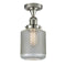 Stanton Semi-Flush Mount shown in the Polished Nickel finish with a Clear Wire Mesh shade