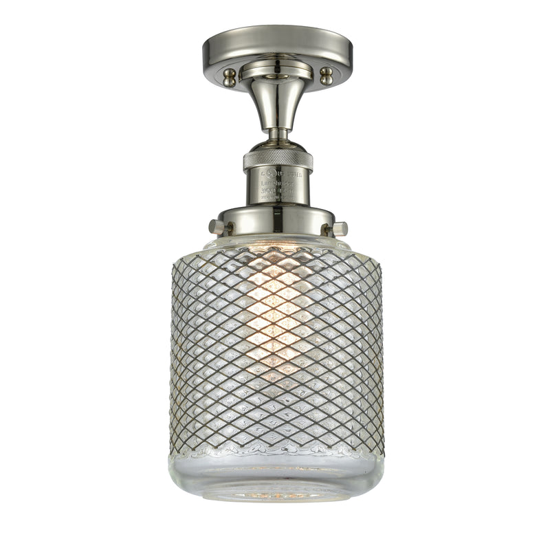 Stanton Semi-Flush Mount shown in the Polished Nickel finish with a Clear Wire Mesh shade