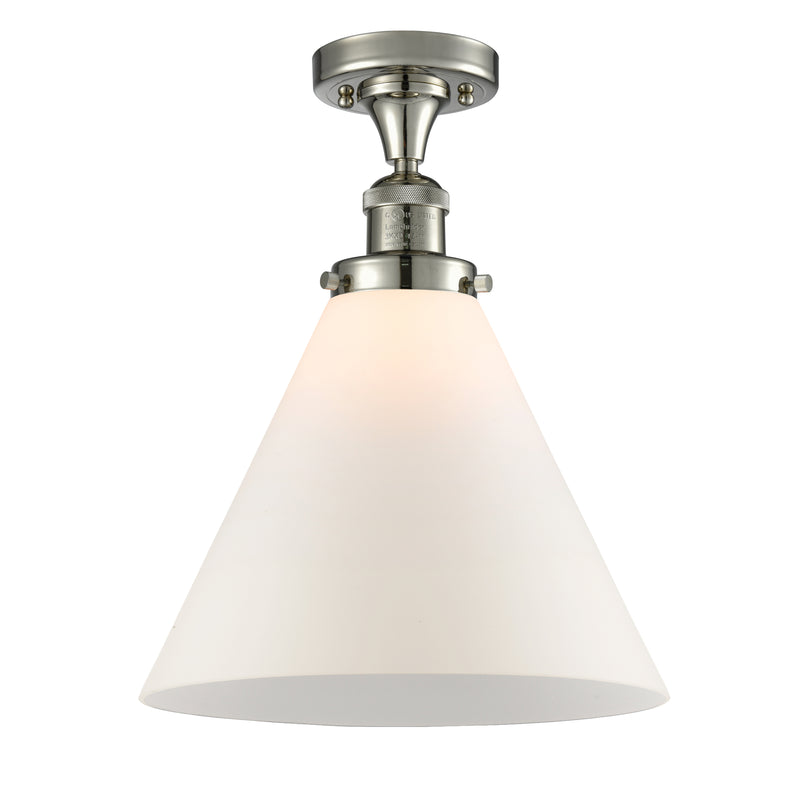 Cone Semi-Flush Mount shown in the Polished Nickel finish with a Matte White shade