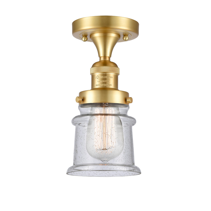 Canton Semi-Flush Mount shown in the Satin Gold finish with a Seedy shade