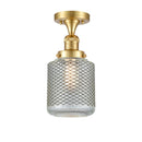 Stanton Semi-Flush Mount shown in the Satin Gold finish with a Clear Wire Mesh shade