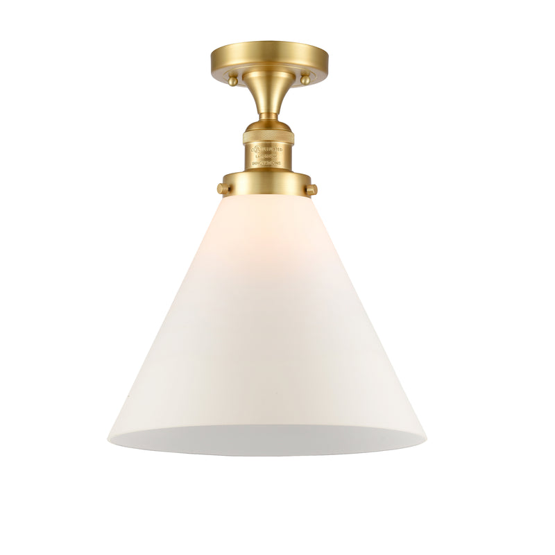 Cone Semi-Flush Mount shown in the Satin Gold finish with a Matte White shade