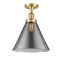 Cone Semi-Flush Mount shown in the Satin Gold finish with a Plated Smoke shade