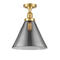 Cone Semi-Flush Mount shown in the Satin Gold finish with a Plated Smoke shade